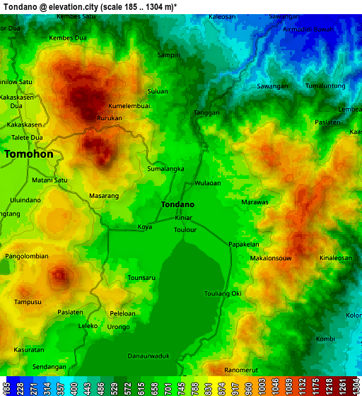Zoom OUT 2x Tondano, Indonesia elevation map
