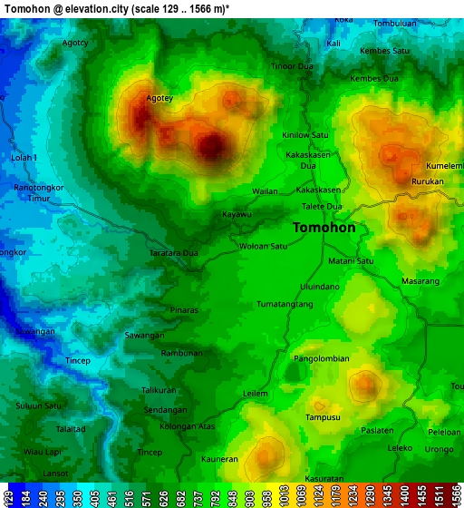 Zoom OUT 2x Tomohon, Indonesia elevation map