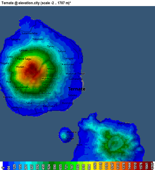 Zoom OUT 2x Ternate, Indonesia elevation map