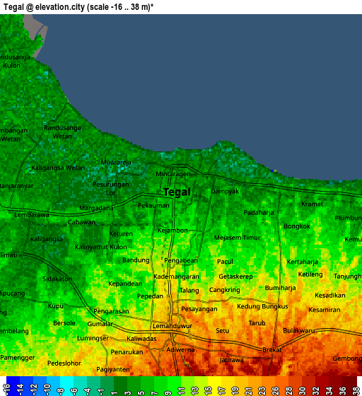Zoom OUT 2x Tegal, Indonesia elevation map
