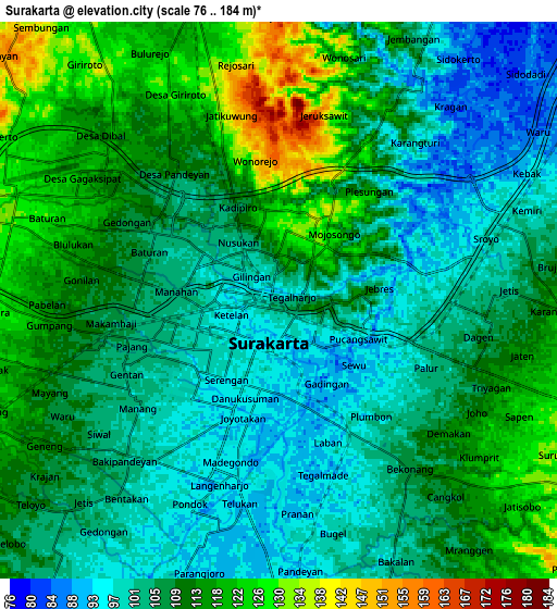 Zoom OUT 2x Surakarta, Indonesia elevation map