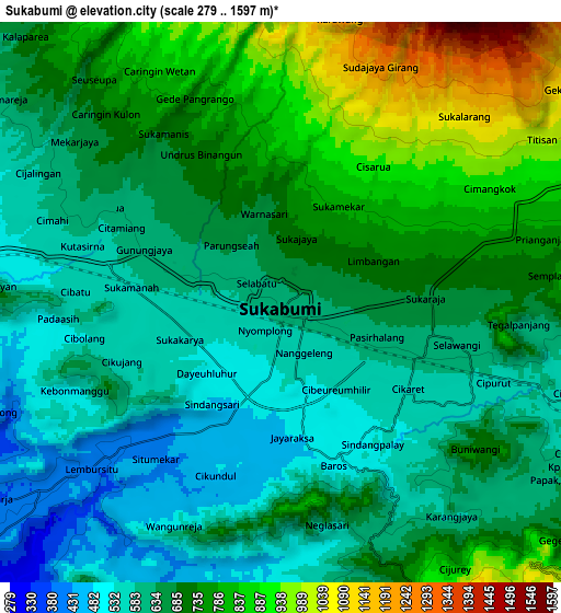 Zoom OUT 2x Sukabumi, Indonesia elevation map