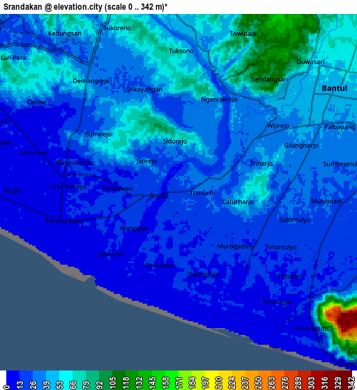 Zoom OUT 2x Srandakan, Indonesia elevation map