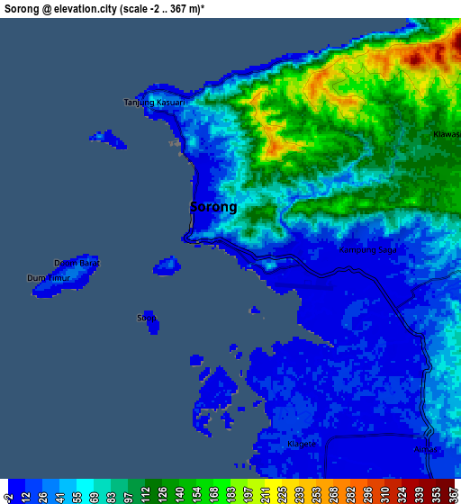 Zoom OUT 2x Sorong, Indonesia elevation map