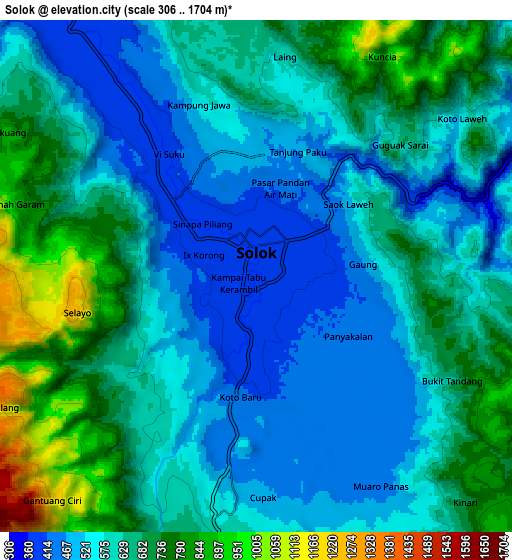 Zoom OUT 2x Solok, Indonesia elevation map