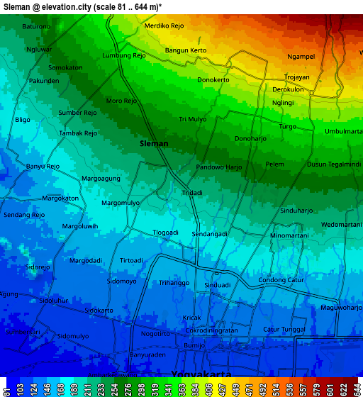 Zoom OUT 2x Sleman, Indonesia elevation map