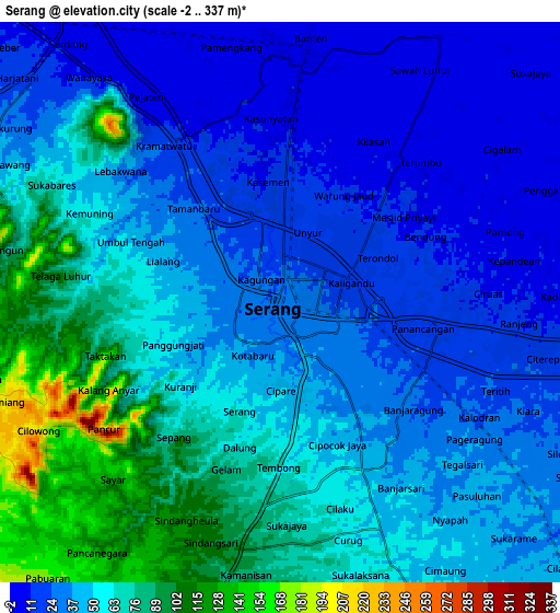 Zoom OUT 2x Serang, Indonesia elevation map