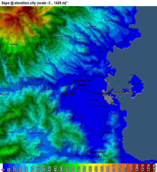 Zoom OUT 2x Sape, Indonesia elevation map