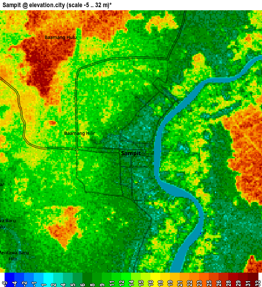 Zoom OUT 2x Sampit, Indonesia elevation map