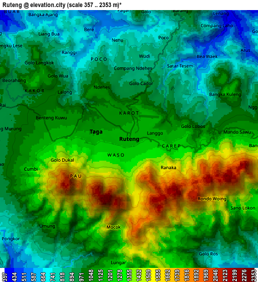 Zoom OUT 2x Ruteng, Indonesia elevation map