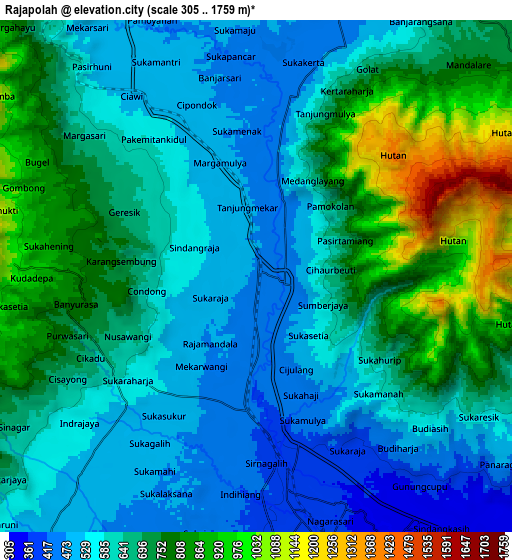 Zoom OUT 2x Rajapolah, Indonesia elevation map