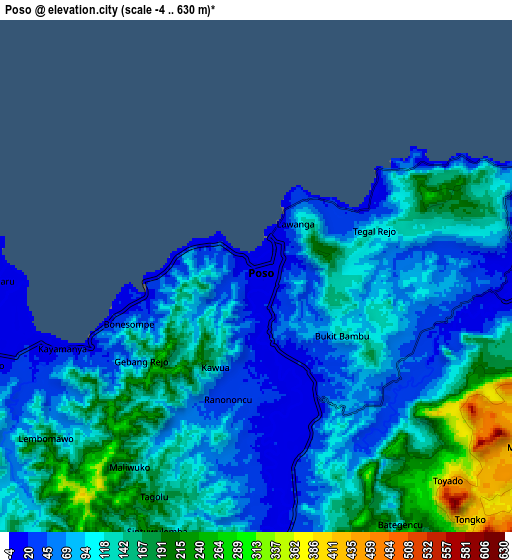Zoom OUT 2x Poso, Indonesia elevation map