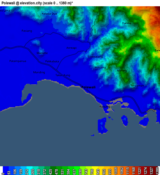 Zoom OUT 2x Polewali, Indonesia elevation map