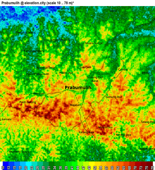 Zoom OUT 2x Prabumulih, Indonesia elevation map