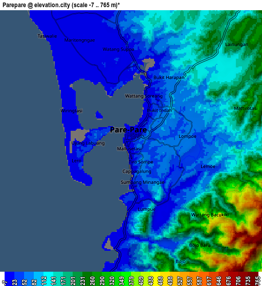 Zoom OUT 2x Parepare, Indonesia elevation map