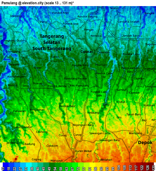 Zoom OUT 2x Pamulang, Indonesia elevation map