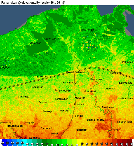 Zoom OUT 2x Pamanukan, Indonesia elevation map