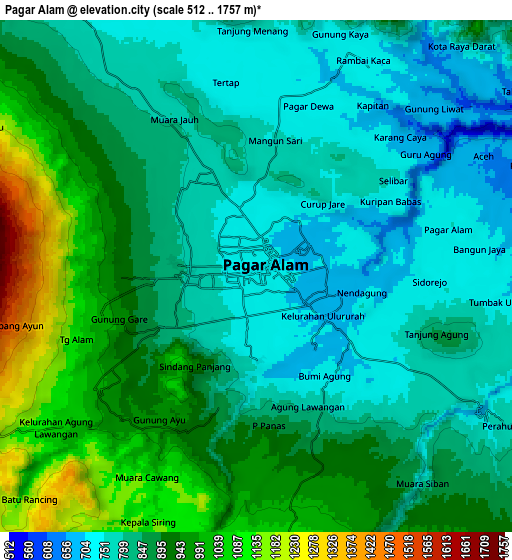 Zoom OUT 2x Pagar Alam, Indonesia elevation map