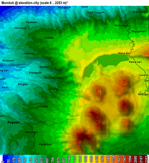 Zoom OUT 2x Munduk, Indonesia elevation map