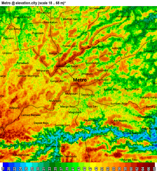 Zoom OUT 2x Metro, Indonesia elevation map