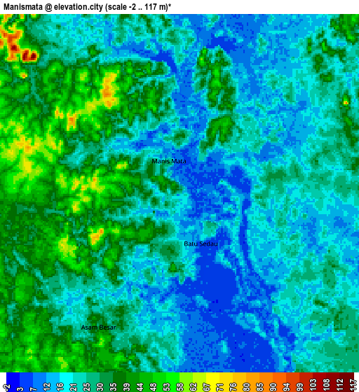 Zoom OUT 2x Manismata, Indonesia elevation map