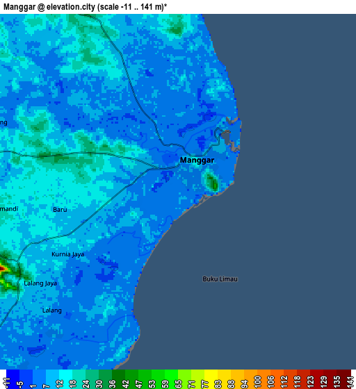 Zoom OUT 2x Manggar, Indonesia elevation map