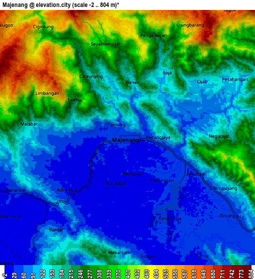 Zoom OUT 2x Majenang, Indonesia elevation map