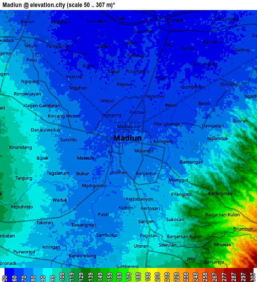 Zoom OUT 2x Madiun, Indonesia elevation map