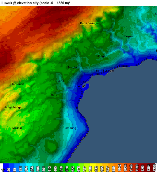 Zoom OUT 2x Luwuk, Indonesia elevation map