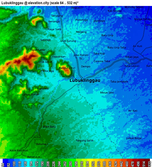 Zoom OUT 2x Lubuklinggau, Indonesia elevation map