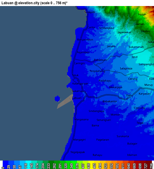 Zoom OUT 2x Labuan, Indonesia elevation map