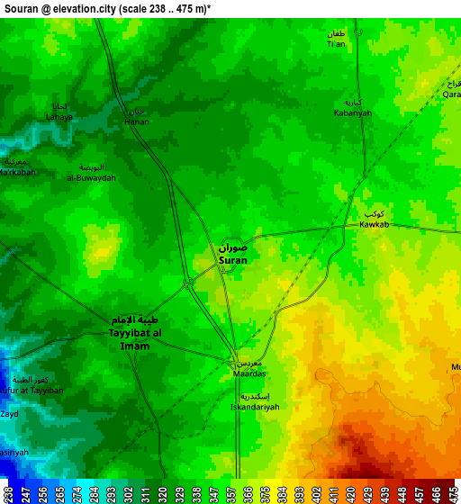 Zoom OUT 2x Souran, Syria elevation map