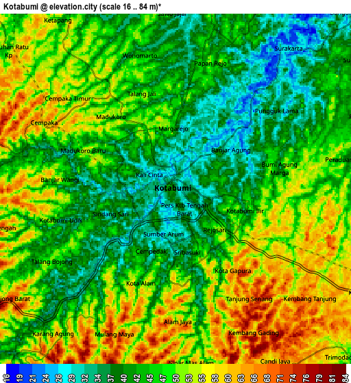 Zoom OUT 2x Kotabumi, Indonesia elevation map