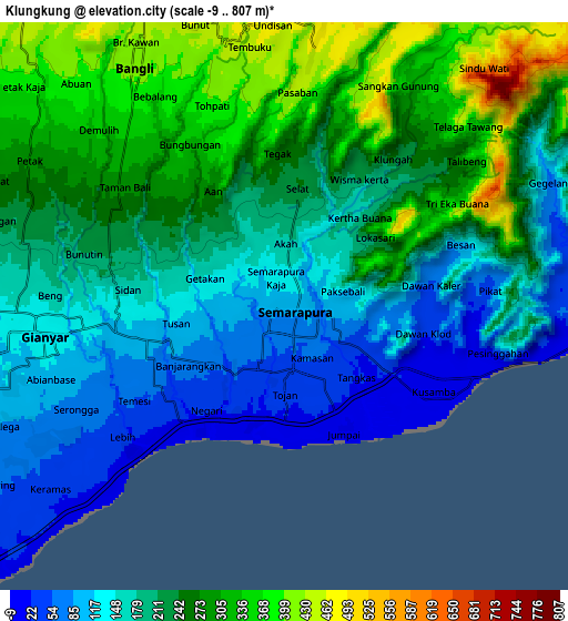 Zoom OUT 2x Klungkung, Indonesia elevation map
