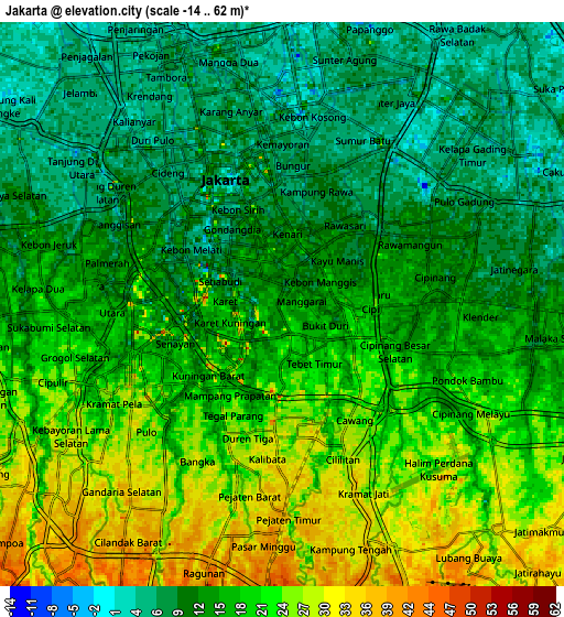 Zoom OUT 2x Jakarta, Indonesia elevation map