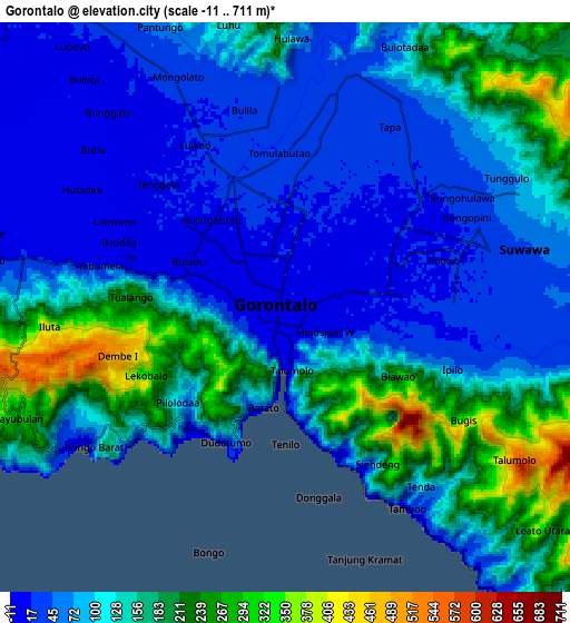 Zoom OUT 2x Gorontalo, Indonesia elevation map