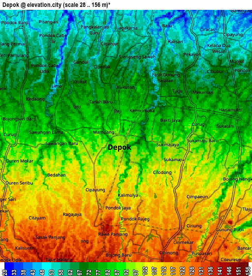 Zoom OUT 2x Depok, Indonesia elevation map