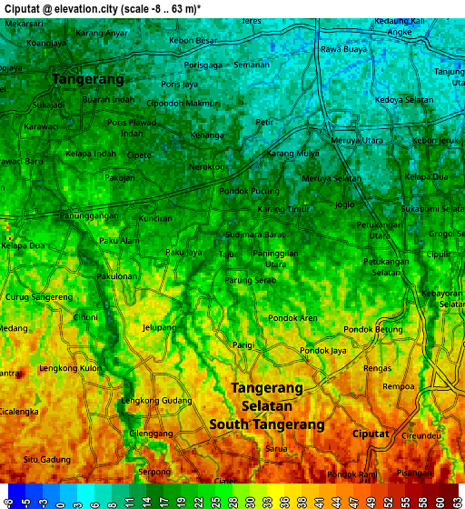 Zoom OUT 2x Ciputat, Indonesia elevation map