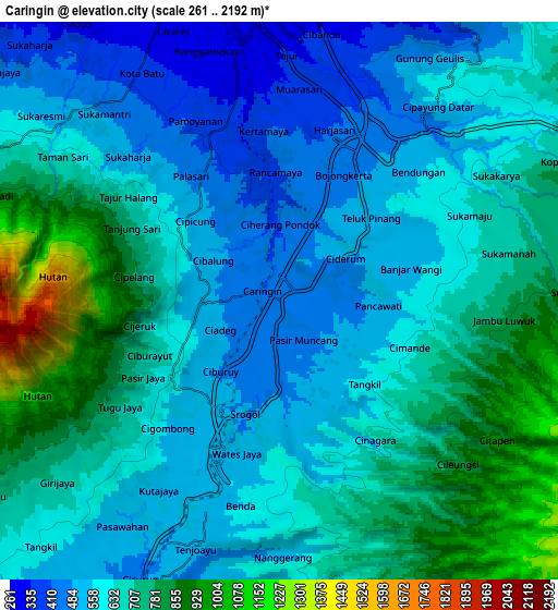 Zoom OUT 2x Caringin, Indonesia elevation map