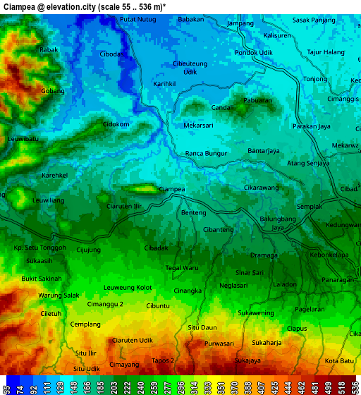 Zoom OUT 2x Ciampea, Indonesia elevation map