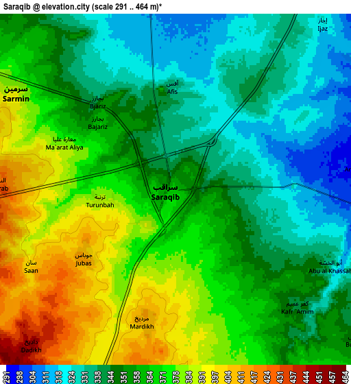 Zoom OUT 2x Sarāqib, Syria elevation map