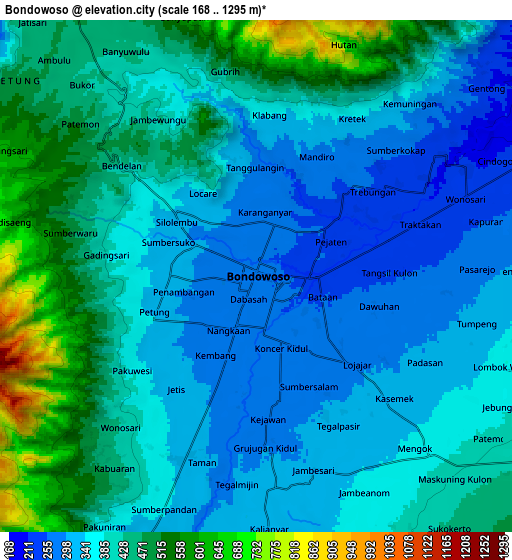 Zoom OUT 2x Bondowoso, Indonesia elevation map