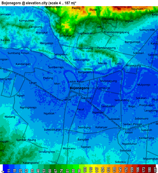 Zoom OUT 2x Bojonegoro, Indonesia elevation map