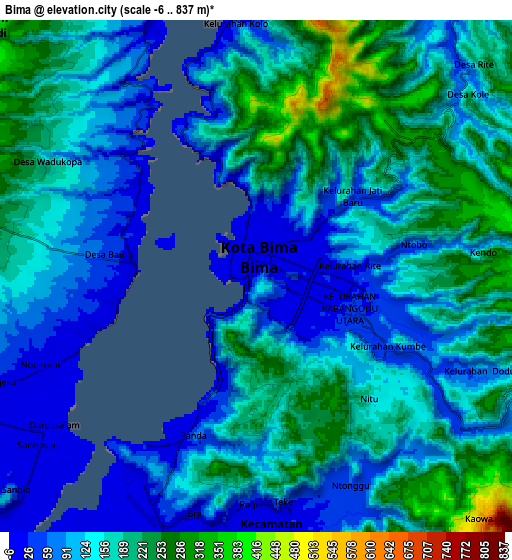 Zoom OUT 2x Bima, Indonesia elevation map