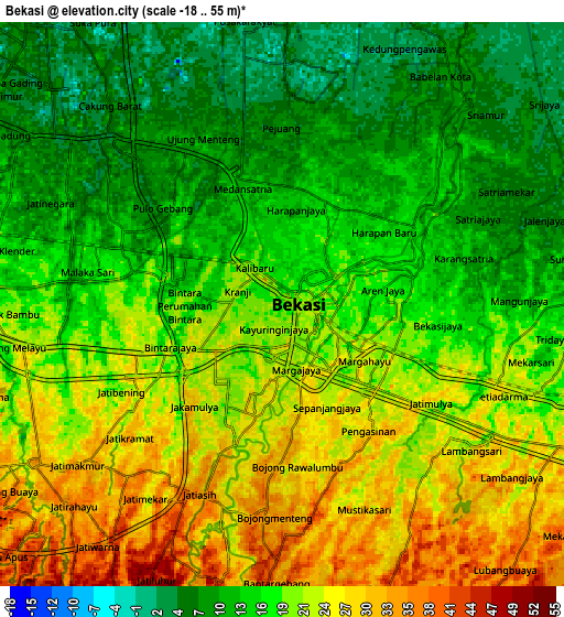 Zoom OUT 2x Bekasi, Indonesia elevation map