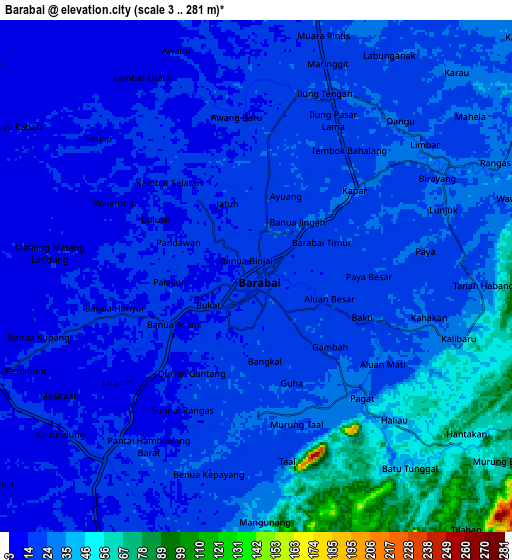 Zoom OUT 2x Barabai, Indonesia elevation map