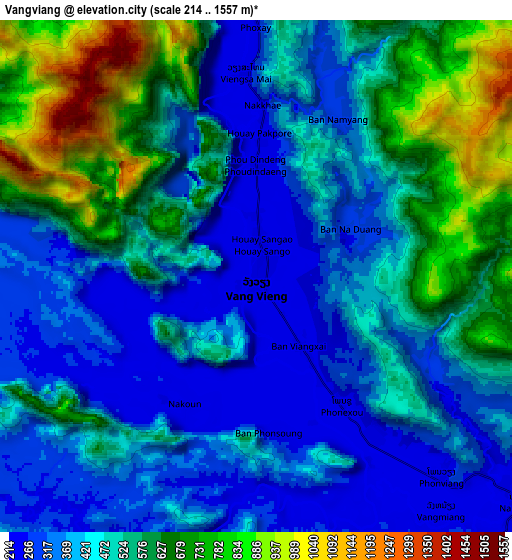 Zoom OUT 2x Vangviang, Laos elevation map