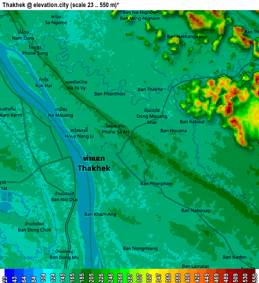 Zoom OUT 2x Thakhèk, Laos elevation map