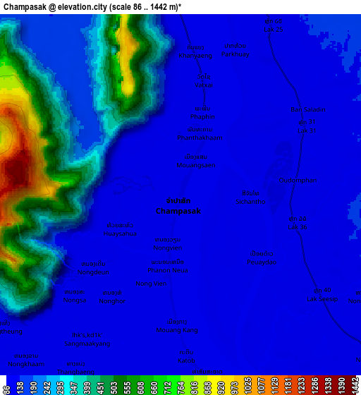 Zoom OUT 2x Champasak, Laos elevation map