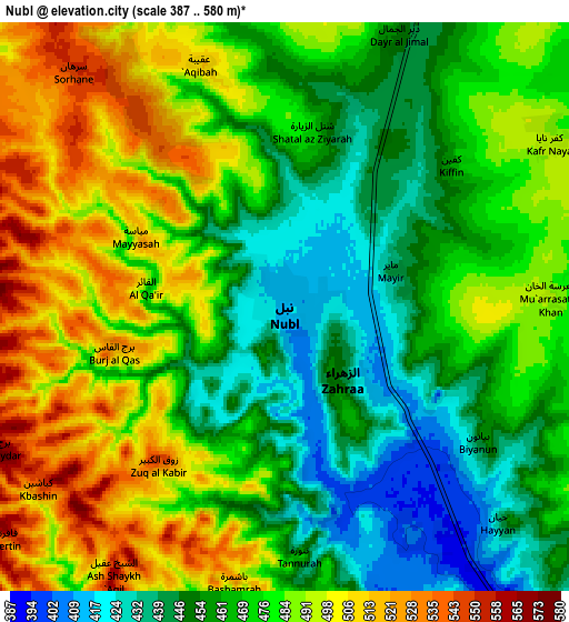 Zoom OUT 2x Nubl, Syria elevation map